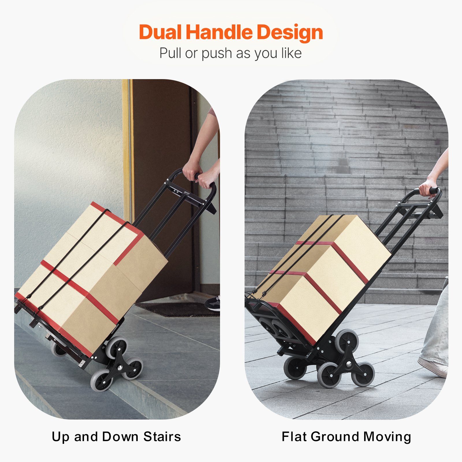 VEVOR stair climber, stacking trolley with a load capacity of 208 kg, sack truck with double handle, 6 wheels and 2 elastic ropes, stair climber, transport trolley for home, office, shopping, removals, warehouse
