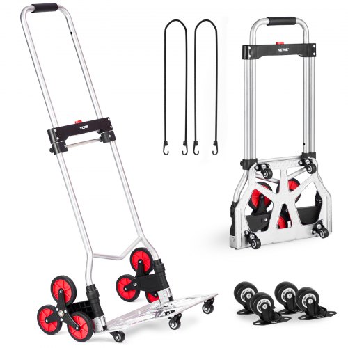 VEVOR Carro para Subir Escaleras Carretilla de Mano Plegable 118 kg 10 Ruedas
