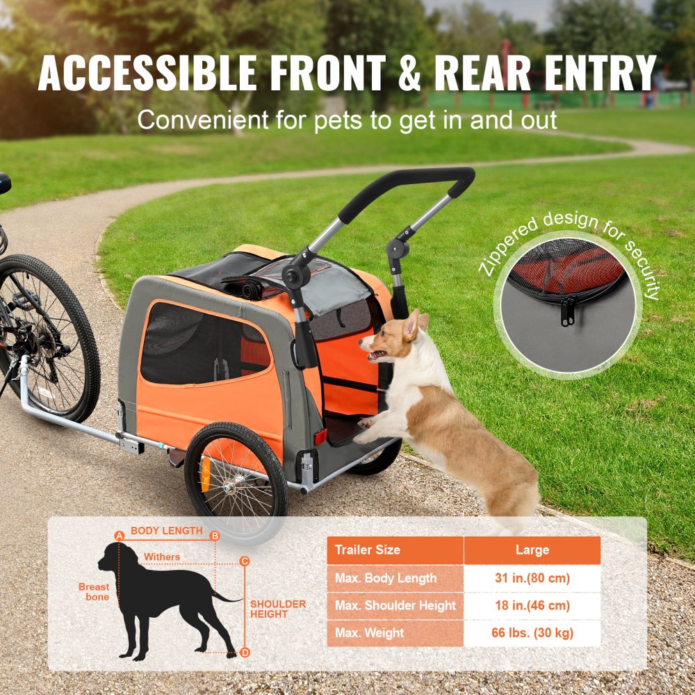 VEVOR Remolque Plegable para Bicicleta para Perros Carga de 30 kg Cochecito para Mascotas 2 en 1, Marco Fácil de Plegar con Ruedas de Liberación Rápida, Acoplador Universal para Bicicleta, Reflectores