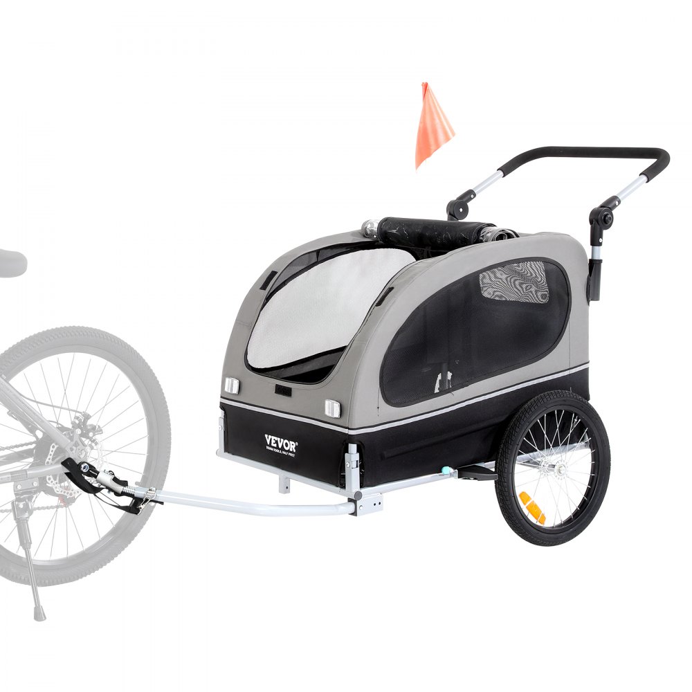 VEVOR Remolque Plegable para Bicicleta para Perros Carga de 450kg Cochecito para Mascotas 2 en 1, Marco Fácil de Plegar con Ruedas de Liberación Rápida, Acoplador Universal para Bicicleta, Reflectores