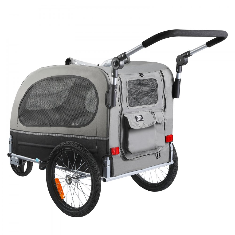VEVOR Remolque Plegable para Bicicleta para Perros Carga de 450kg Cochecito para Mascotas 2 en 1, Marco Fácil de Plegar con Ruedas de Liberación Rápida, Acoplador Universal para Bicicleta, Reflectores