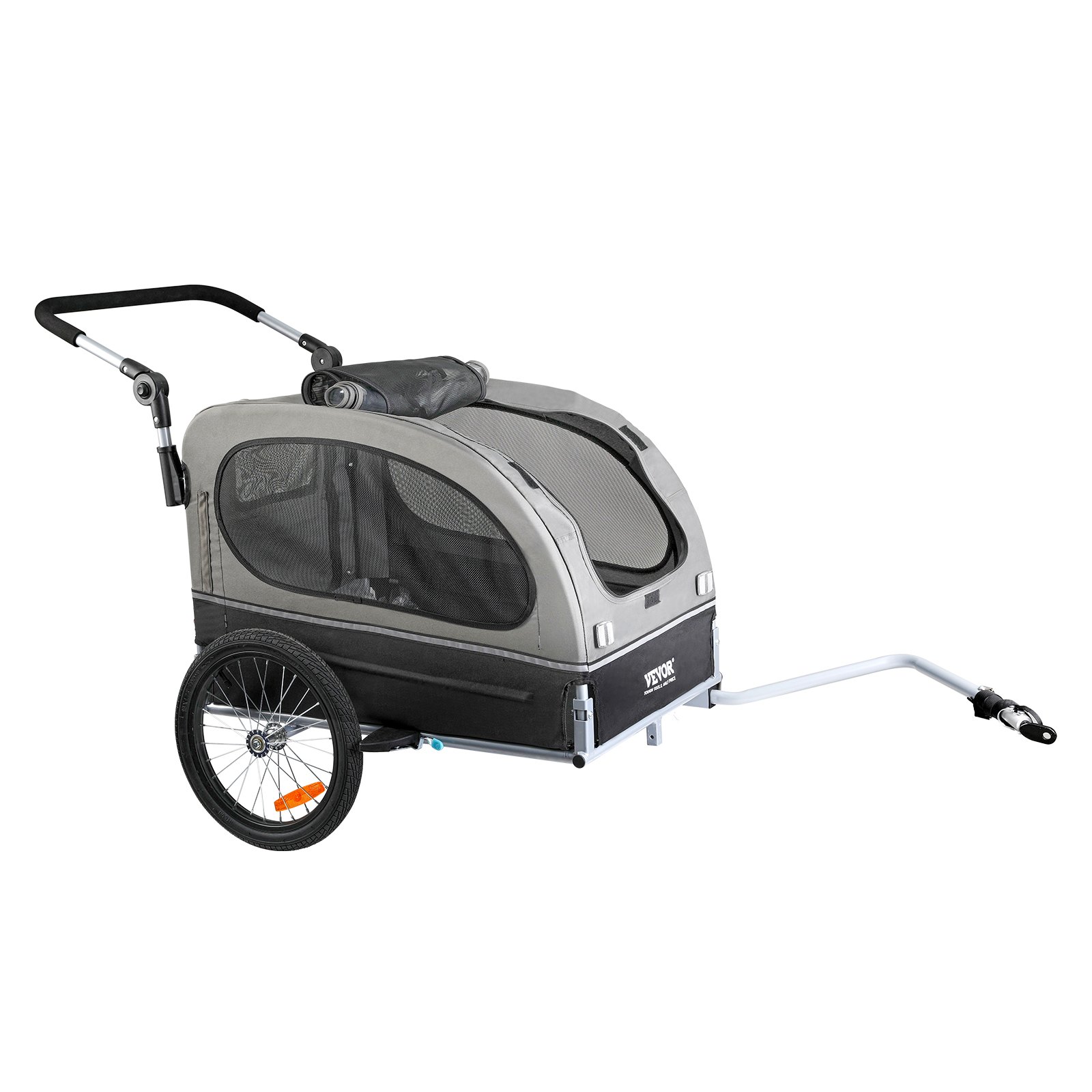 VEVOR Remolque Plegable para Bicicleta para Perros Carga de 450kg Cochecito para Mascotas 2 en 1, Marco Fácil de Plegar con Ruedas de Liberación Rápida, Acoplador Universal para Bicicleta, Reflectores
