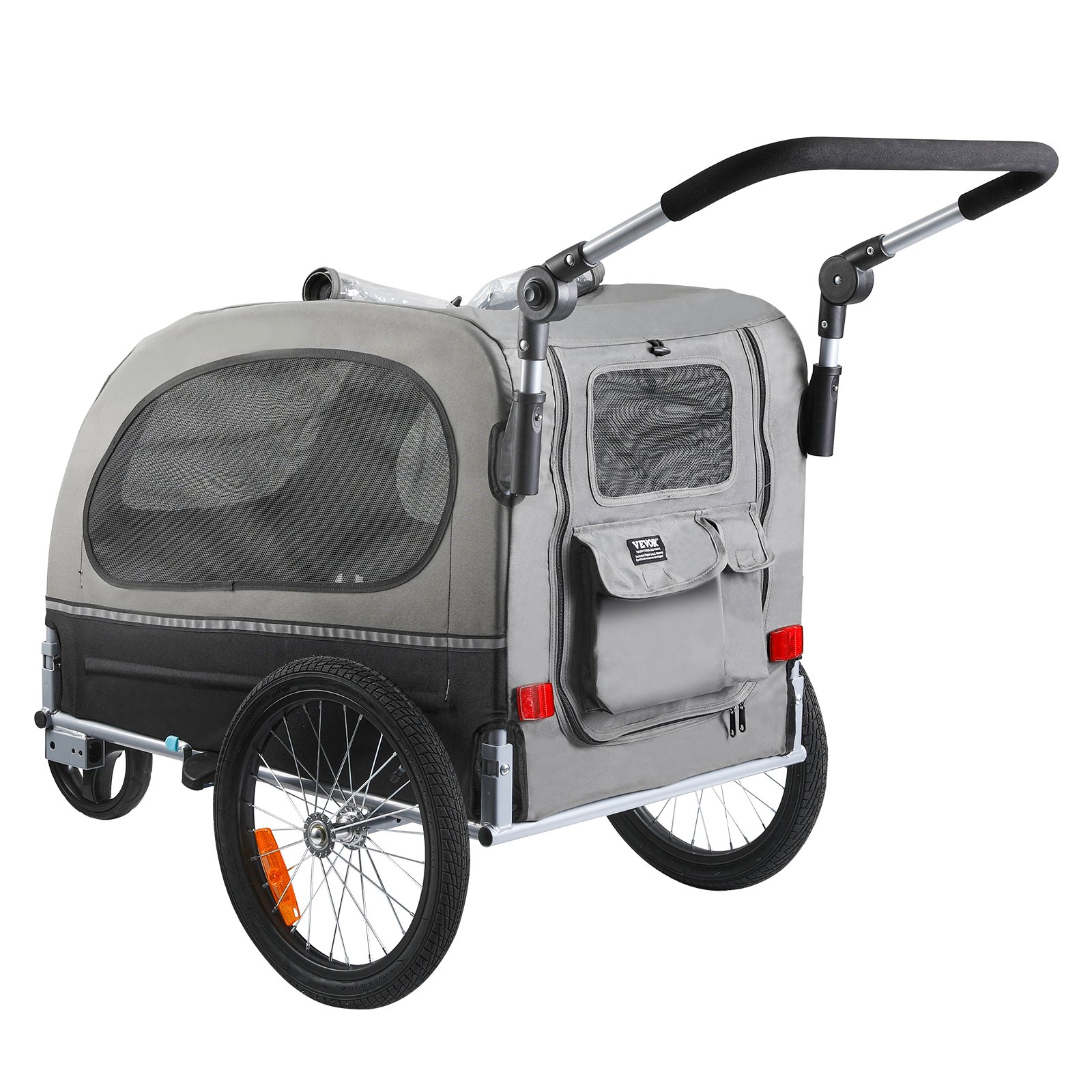 VEVOR Remolque Plegable para Bicicleta para Perros Carga de 450kg Cochecito para Mascotas 2 en 1, Marco Fácil de Plegar con Ruedas de Liberación Rápida, Acoplador Universal para Bicicleta, Reflectores