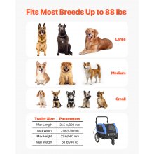 VEVOR Remolque de Bicicleta para Perros, Carga de 40 kg, Carrito Portabicicletas Plegable 2 en 1 para Perros con Rueda de Liberación Rápida, Enganche Universal y Correa Interior, 1380 x 755 x 800 mm