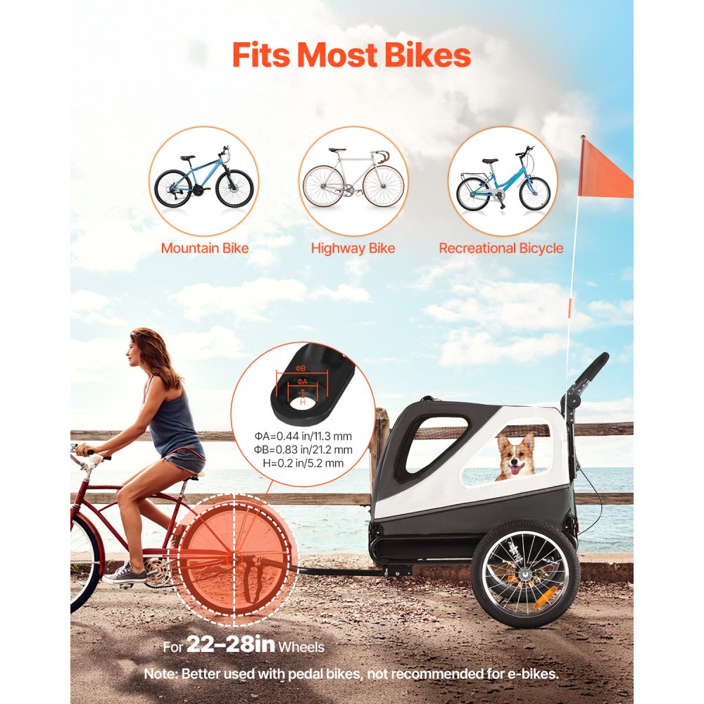 VEVOR Remolque de Bicicleta para Perros, Carga de 45 kg, Carrito Portabicicletas Plegable 2 en 1 para Perros con Rueda de Liberación Rápida, Enganche Universal y Correa Interior, 1390 x 770 x 845 mm