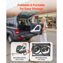VEVOR Remolque de Bicicleta para Perros, Carga de 45 kg, Carrito Portabicicletas Plegable 2 en 1 para Perros con Rueda de Liberación Rápida, Enganche Universal y Correa Interior, 1390 x 770 x 845 mm