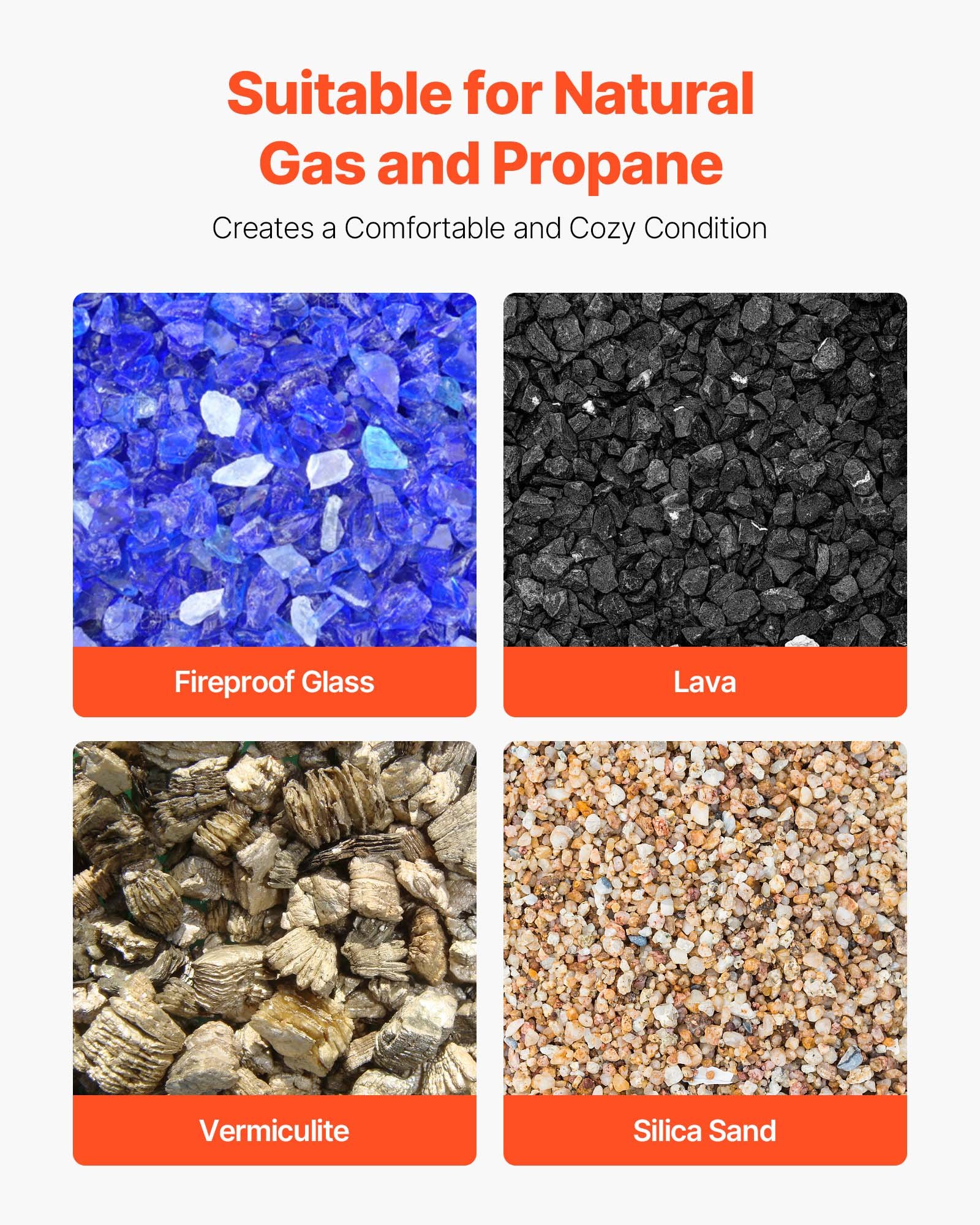 VEVOR Piedras de Cerámica para Fuego 2,5-5 cm 48 Piezas Rocas de Lava Reutilizables para Uso en Interiores y Exteriores Piedras Decorativas para Fogatas de Propano, Gas, Estufas, Camping, Gris