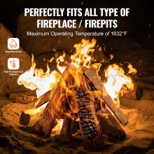 VEVOR Leños de Chimenea de Cerámica 10 Piezas Madera de Cerámica Decorativa para Chimeneas de Gas Ramas Grandes Falsas Resistentes al Calor Madera Apilable para Chimenea Brasero Interior y Exterior