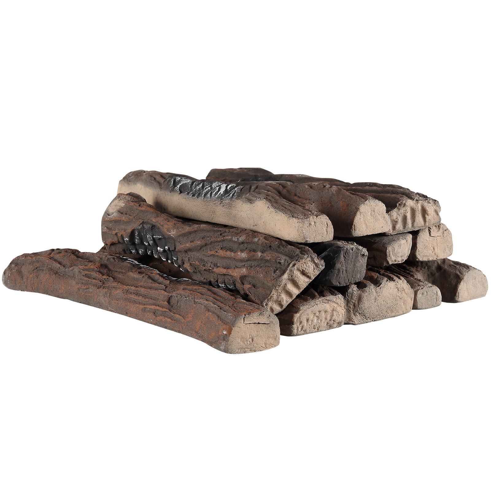 Pila de troncos para chimenea de gas VEVOR con textura de madera realista y extremos carbonizados.