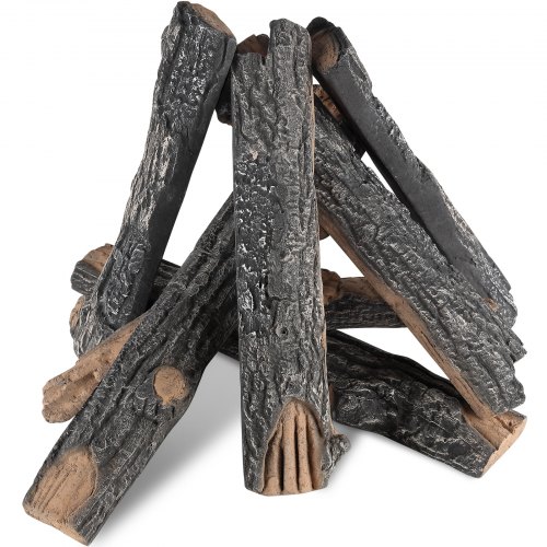 VEVOR Leños Cerámicos para Chimenea 8 Piezas Madera Cerámica Decorativa para Chimeneas de Gas Ramas de Roble Falsas Resistentes al Calor Apilables para Chimenea de Gas Brasero Interior y Exterior