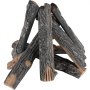 Chimenea de gas VEVOR con troncos de cerámica dispuestos en forma de pirámide, mostrando texturas de madera realistas.