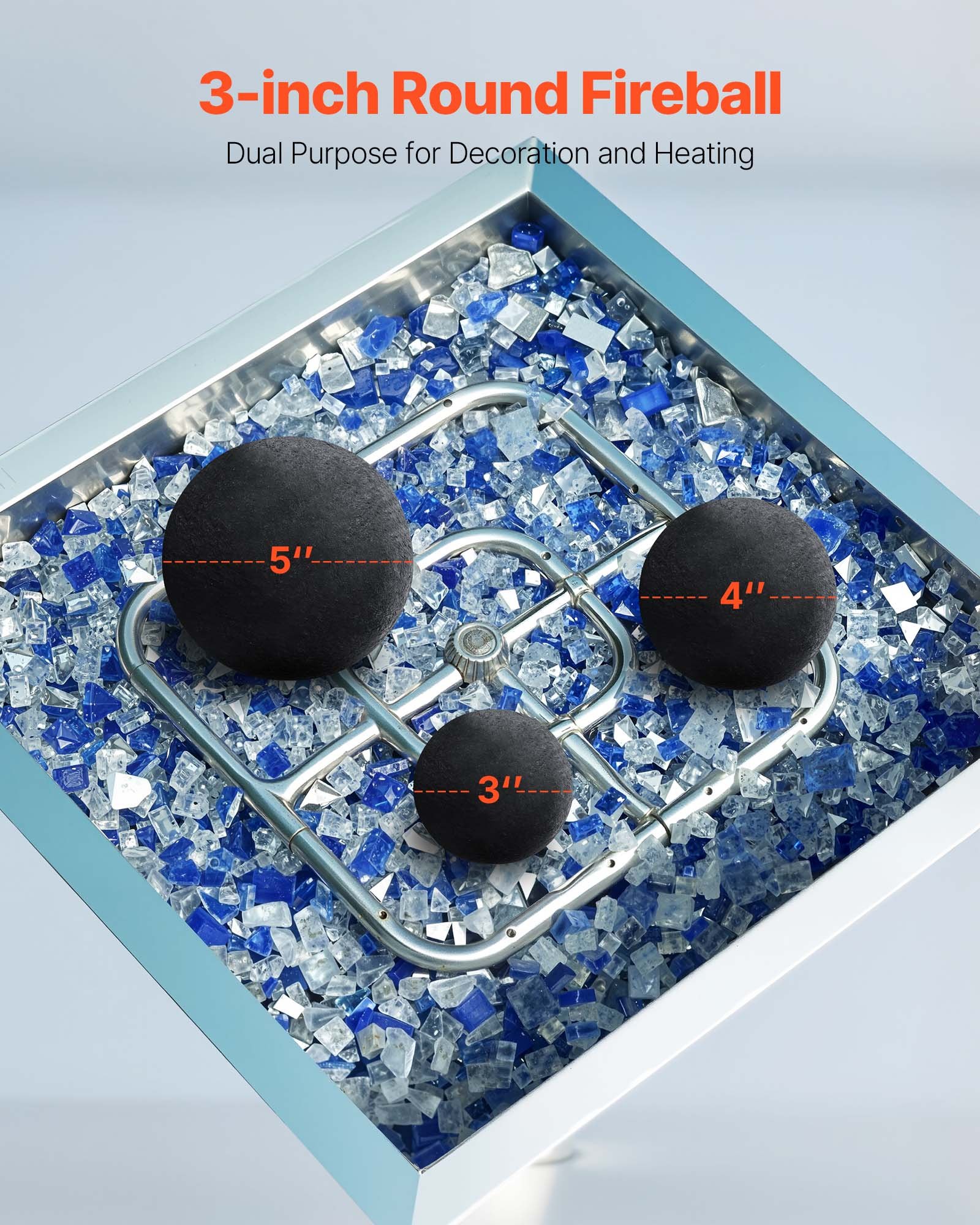 VEVOR Bolas de Cerámica para Fuego 15 Piezas 76 mm de Fibra Cerámica Piedras de Lava Redondas Reutilizables para Uso en Interiores y Exteriores para Fogatas de Propano, Gas, Estufas, Camping, Negro