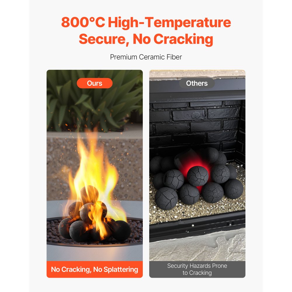 VEVOR Ceramic Fire Balls, 100 mm 12 Pcs Round Fire Stones, Reusable Lava Rocks Indoor and Outdoor Use, Decorative Fire Pit Rocks for Propane/Gas Fireplace, Stove, Courtyard, Camping, Black