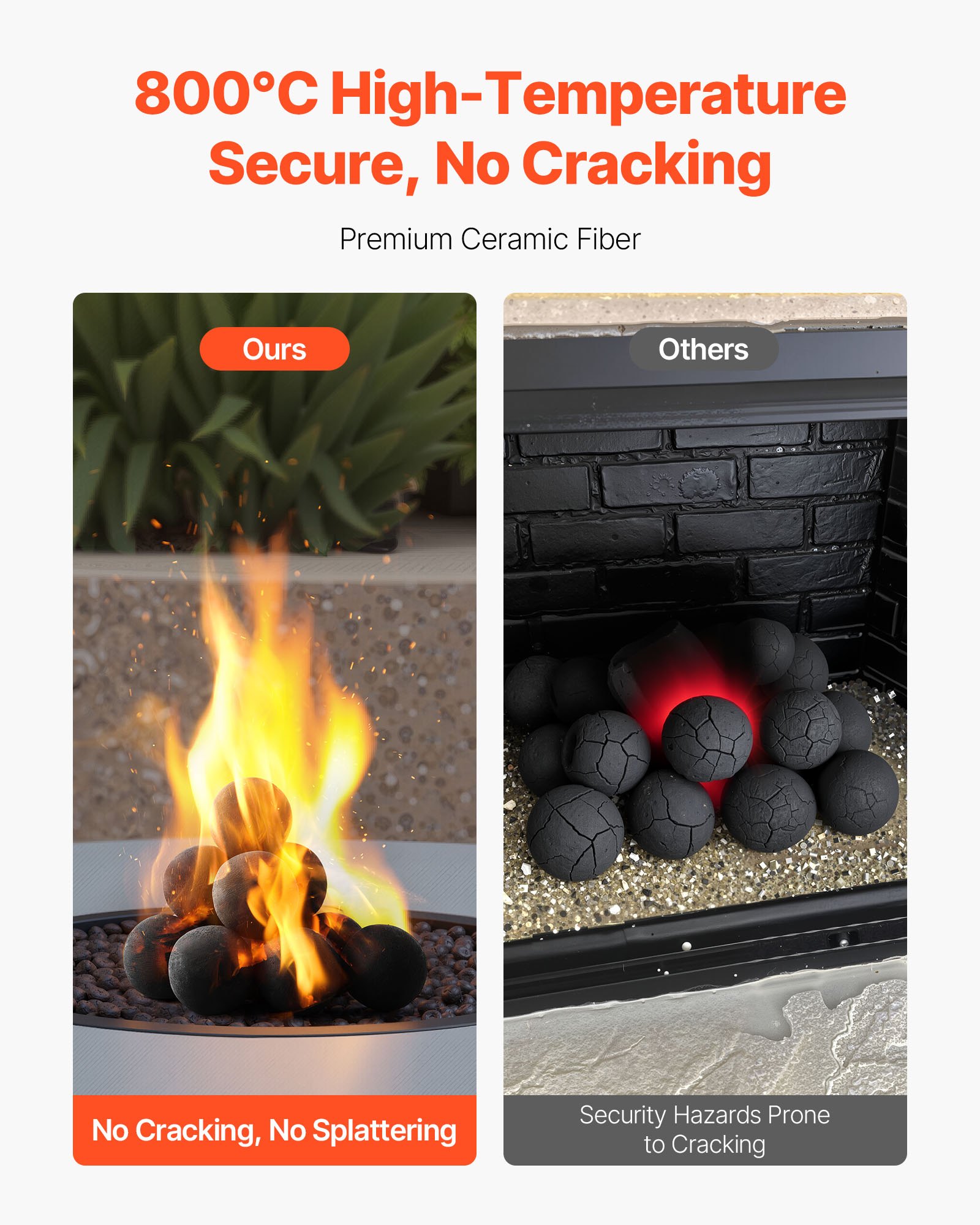 VEVOR Ceramic Fire Balls, 100 mm 12 Pcs Round Fire Stones, Reusable Lava Rocks Indoor and Outdoor Use, Decorative Fire Pit Rocks for Propane/Gas Fireplace, Stove, Courtyard, Camping, Black