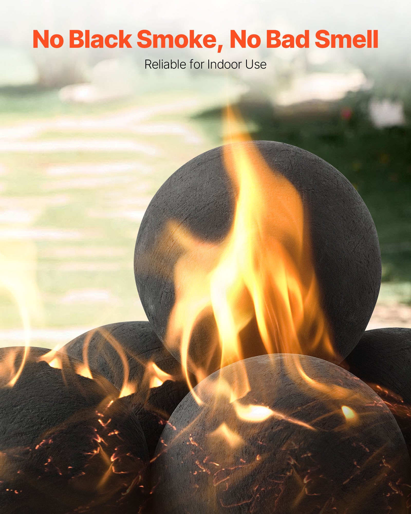 VEVOR Ceramic Fire Balls, 125 mm 6 Pcs Round Fire Stones, Reusable Lava Rocks Indoor and Outdoor Use, Decorative Fire Pit Rocks for Propane/Gas Fireplace, Stove, Courtyard, Camping, Black