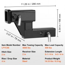 VEVOR Elevador de Enganche para Remolque Receptor de 2" Elevación/Descenso de 4"