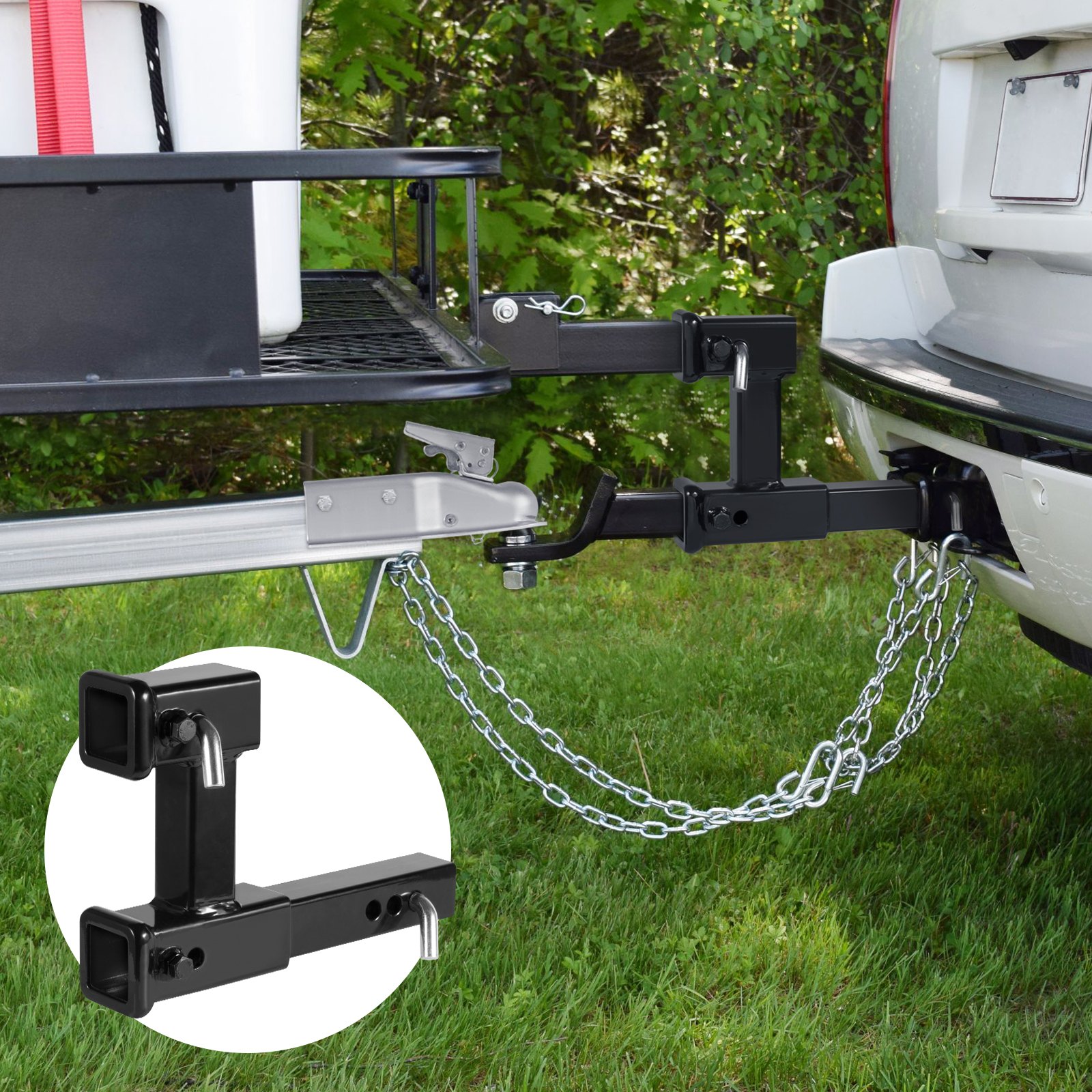 VEVOR Extensor de Enganche Dual para Receptor Enganche de Remolque de 2" Extensión de Adaptador de Enganche de 10", 7-1/2" Arriba/Abajo Capacidad de 4000 libras Pasadores de Enganche, Negro