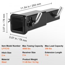 Adaptador receptor de extensión de enganche de remolque VEVOR, capacidad de 2" y 4000 lb