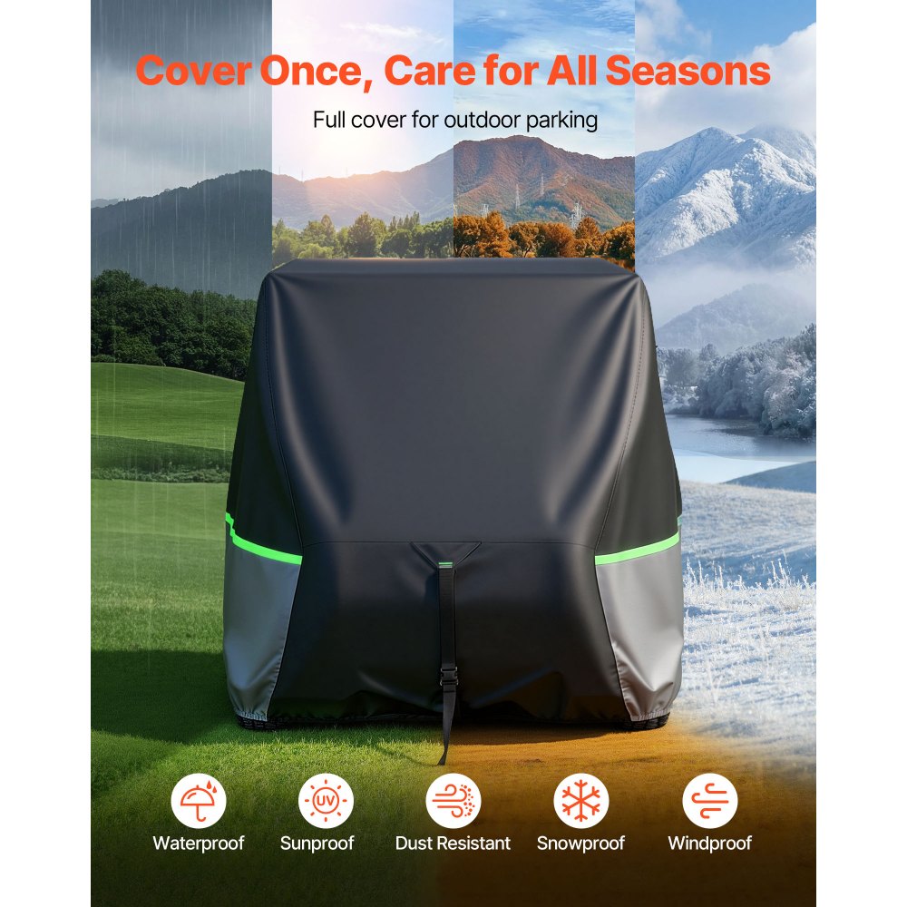 VEVOR Funda para Carrito de Golf de Tela Oxford 600D, Cubierta Impermeable para 2+2/4 Pasajeros con 3 Puertas Laterales con Cremallera, Bandas Reflectantes, Compatible con EZGO Club Car Honda Yamaha