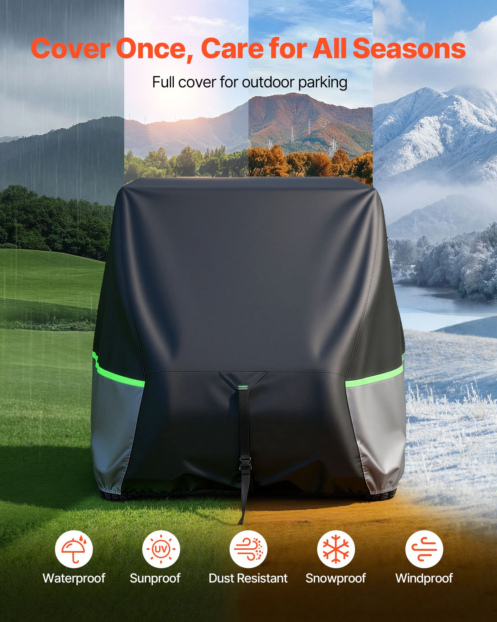 VEVOR Funda para Carrito de Golf de Tela Oxford 600D, Cubierta Impermeable para 2+2/4 Pasajeros con 3 Puertas Laterales con Cremallera, Bandas Reflectantes, Compatible con EZGO Club Car Honda Yamaha
