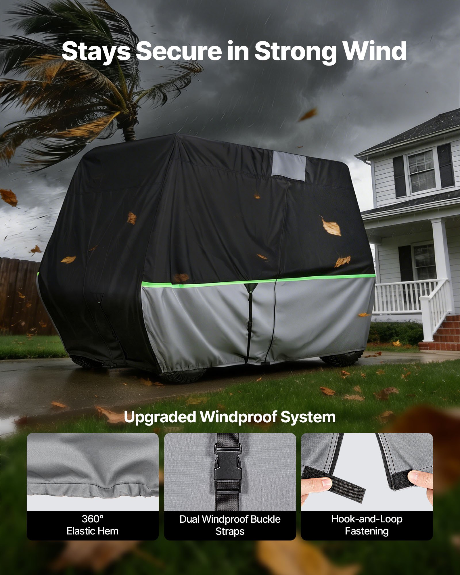 VEVOR Funda para Carrito de Golf de Tela Oxford 600D, Cubierta Impermeable para 2+2/4 Pasajeros con 3 Puertas Laterales con Cremallera, Bandas Reflectantes, Compatible con EZGO Club Car Honda Yamaha