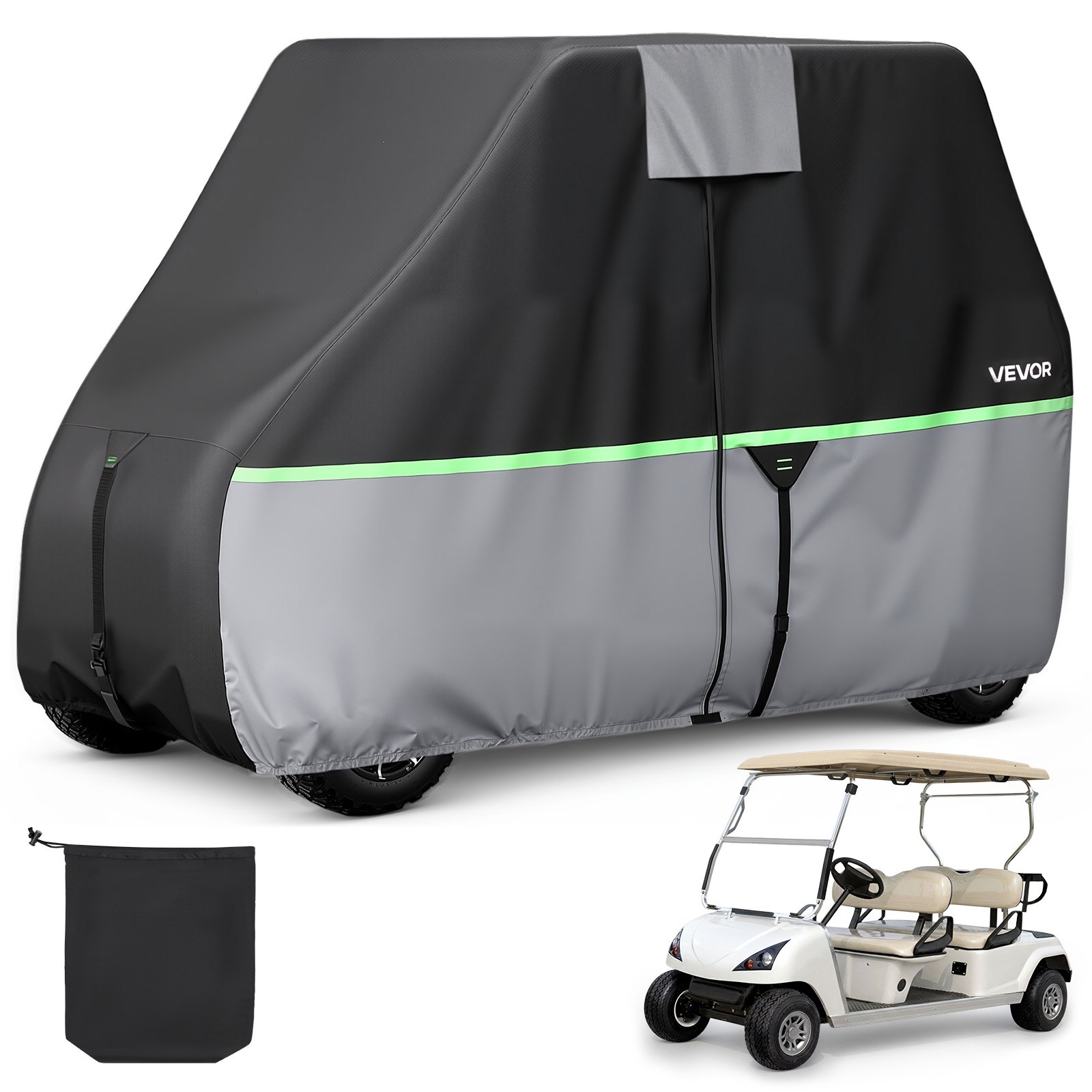 VEVOR Funda para Carrito de Golf de Tela Oxford 600D, Cubierta Impermeable para 2+2/4 Pasajeros con 3 Puertas Laterales con Cremallera, Bandas Reflectantes, Compatible con EZGO Club Car Honda Yamaha