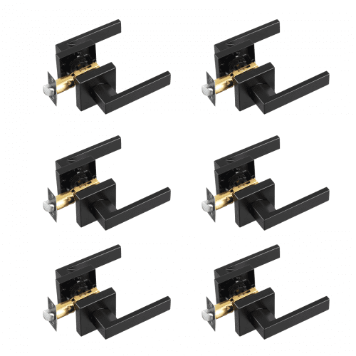 VEVOR 6 PCS Manija para Puerta de Paso, Manija Reversible para Zurdos o Diestros sin Bloqueo, Rotación de 45° para Abrir, Interior Cuadrado Universal para Pasillos, Espacios de Reunión, Negro Mate