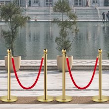 VEVOR Cuerdas y postes de terciopelo Soporte dorado Barreras de control de multitudes de 5 pies / 1,5 m 4PCS