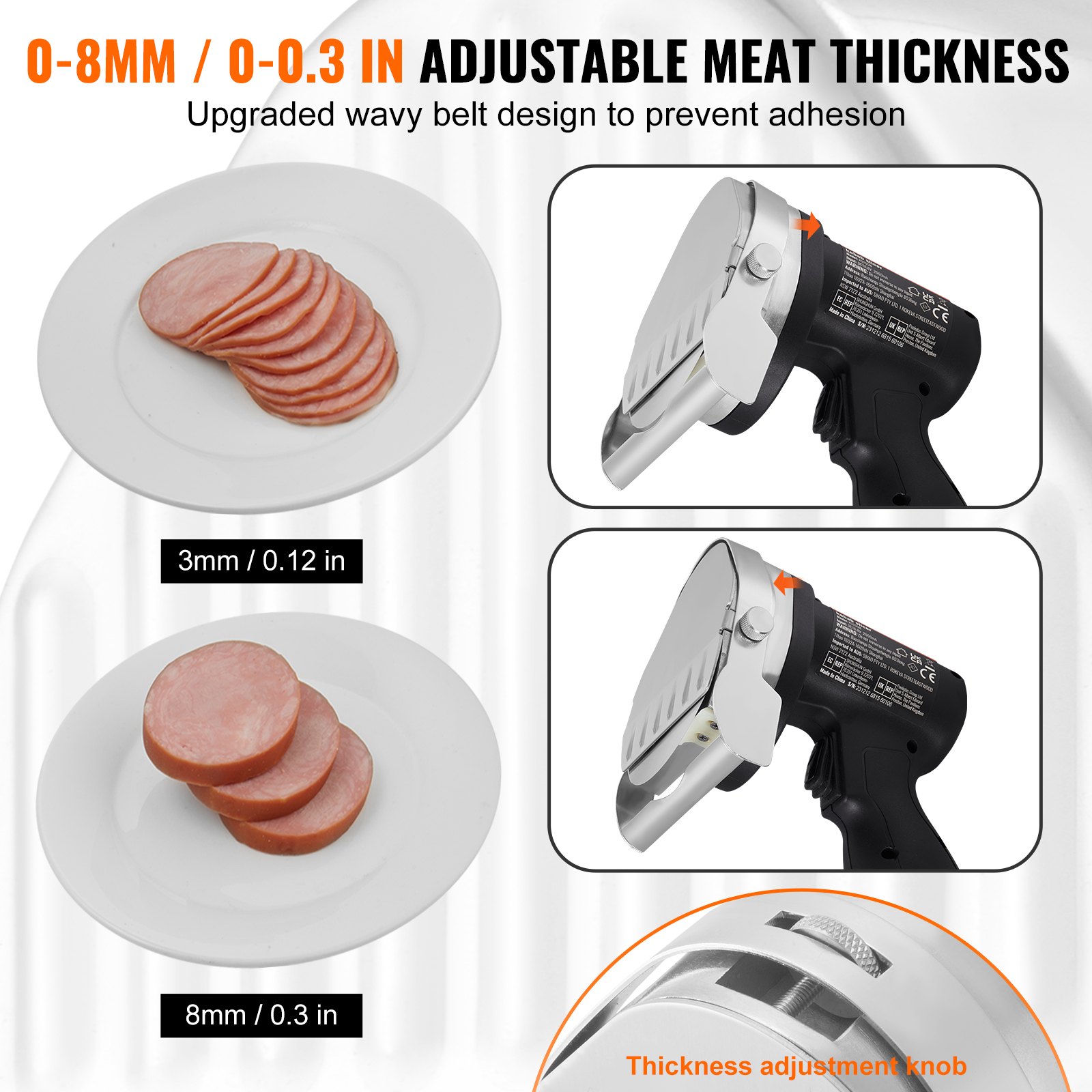 VEVOR Cuchillo Kebab Eléctrico Inalámbrico 80 W, Cortadora de Carne Shawarma Kebab Turca Comercial de Acero Inoxidable, con 2 Cuchillas de 100 mm, Espesor Ajustable 0-8 mm, para Restaurantes, Bares