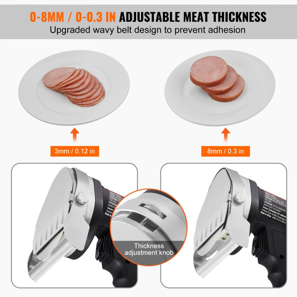 VEVOR Cuchillo Eléctrico Kebab 80W, Cortadora de Carne Shawarma Turca Kebab Comercial de Acero Inoxidable con 2 Cuchillas Diámetro 100 mm, Espesor Ajustable 0-8 mm, para Restaurante, Snack-Bar
