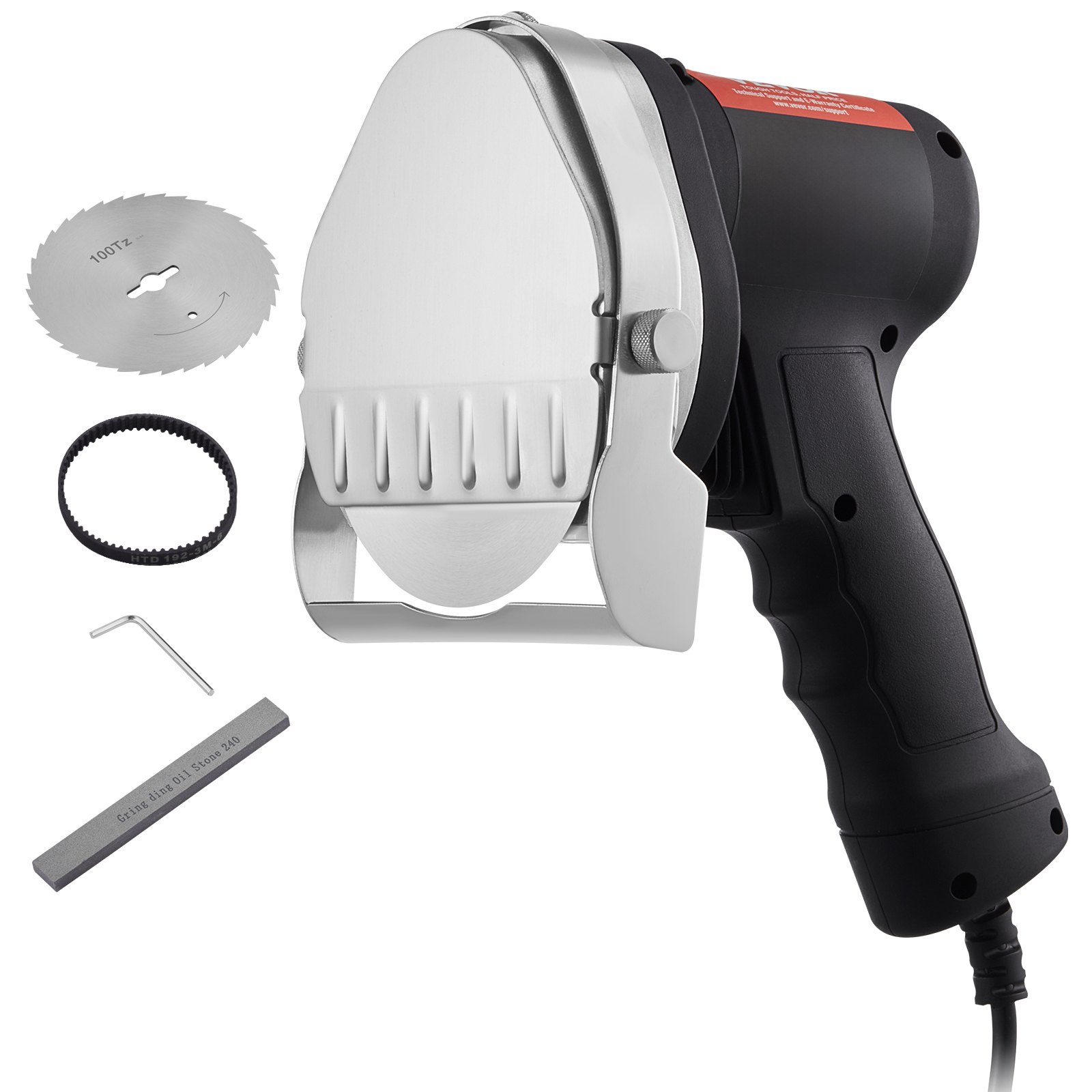 VEVOR Cuchillo Eléctrico Kebab 80W, Cortadora de Carne Shawarma Turca Kebab Comercial de Acero Inoxidable con 2 Cuchillas Diámetro 100 mm, Espesor Ajustable 0-8 mm, para Restaurante, Snack-Bar