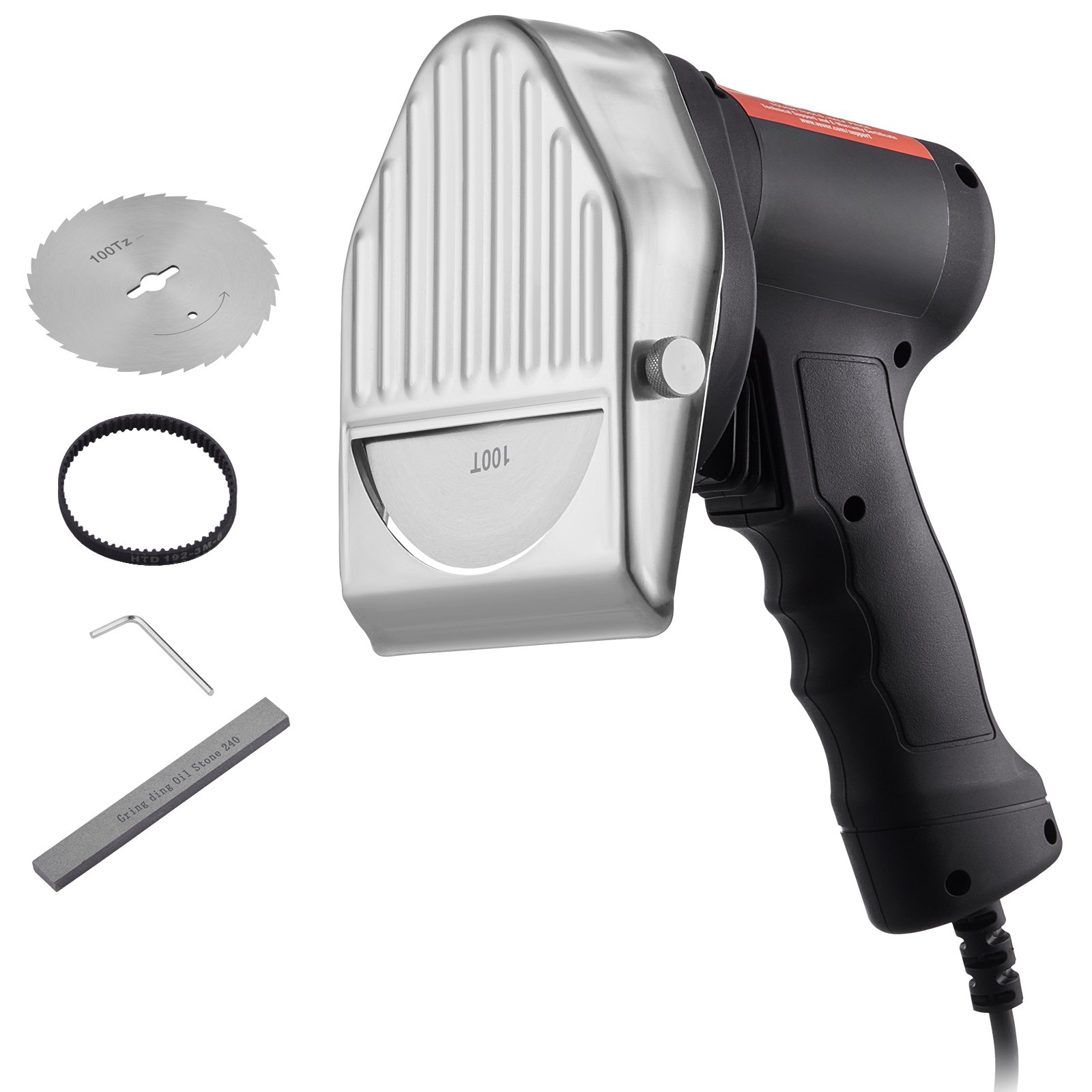 VEVOR Cuchillo Kebab Eléctrico 80 W, Shawarma Döner Kebab Cortador de Carne Turco Comercial de Acero Inoxidable, con 2 Cuchillas Diámetro 100 mm, Grosor Ajustable 0-8 mm, para Restaurante, Snack-bar