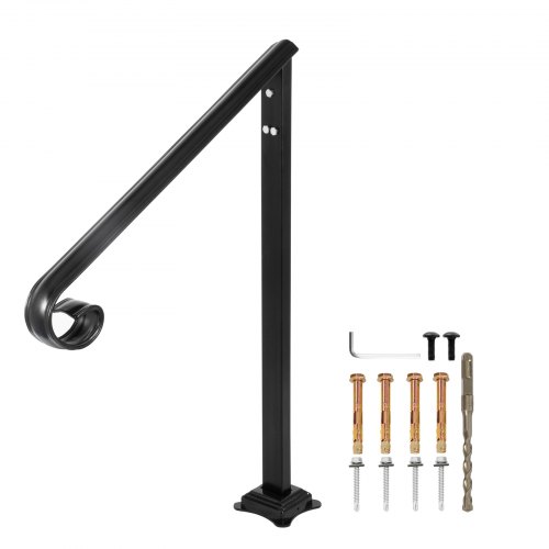 VEVOR Barandilla de Escalera 91,7 x 64 cm Barandilla de Escalera de Acero Barandilla con Pasamanos Negro 1-2 Escalones Barandilla de Escalera Carga 150kg Base 13,4 x 0,5 cm Porche Entrada Jardín Patio