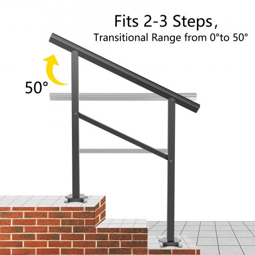 VEVOR Barandilla de Escaleras 91,4 x 89,5 cm Barandilla de Escalera de Alumino Barandilla con Pasamanos Exterior para 2-3 Escalones Barandilla de Escalera Negro Carga 75 kg Porche Entrada Jardín Patio