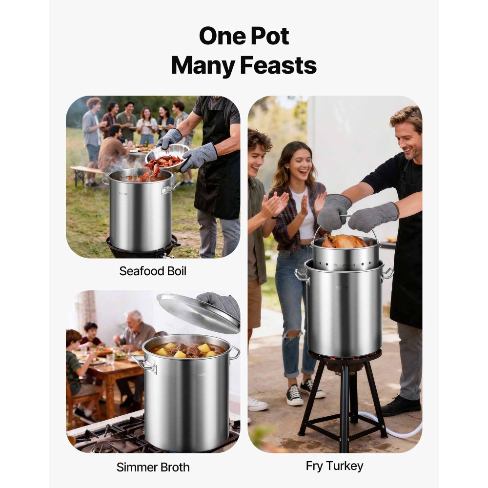 VEVOR Olla para Sopa de 39,7 L con tapa, Diámetro de 35 cm, Altura de 41 cm, Olla Grande de Acero Inoxidable con Asa y Colador, Llama Abierta e Inducción para Eventos Comerciales, Restaurantes