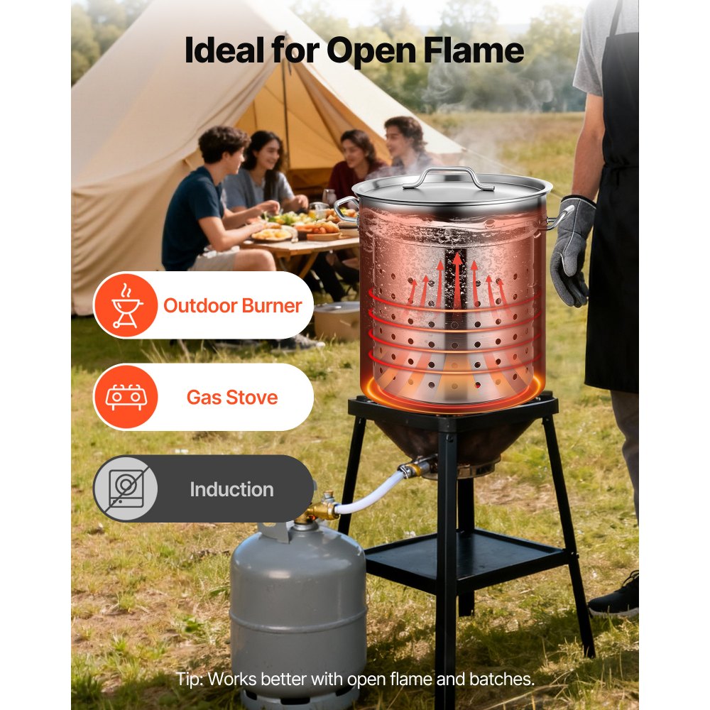 VEVOR Olla para Sopa de 39,7 L con tapa, Diámetro de 35 cm, Altura de 41 cm, Olla Grande de Acero Inoxidable con Asa y Colador, Llama Abierta e Inducción para Eventos Comerciales, Restaurantes