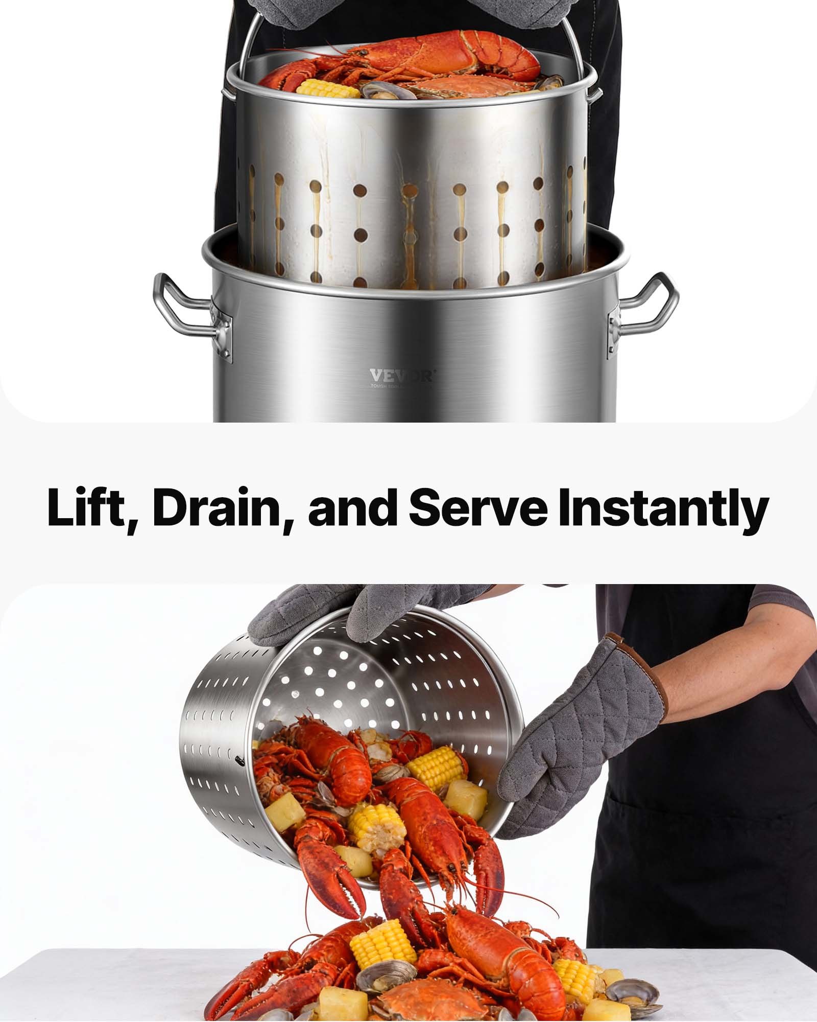 VEVOR Olla para Sopa de 39,7 L con tapa, Diámetro de 35 cm, Altura de 41 cm, Olla Grande de Acero Inoxidable con Asa y Colador, Llama Abierta e Inducción para Eventos Comerciales, Restaurantes