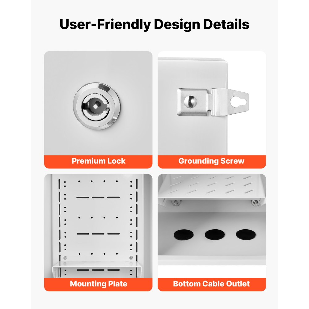 VEVOR Caja de Distribución Eléctrica de Acero Laminado en Frío, Armario de Distribución Impermeable con Termostato y Ventilador, Placa de Montaje, Carcasa Abatible, Montaje en Pared, 25 x 20 x 40 mm