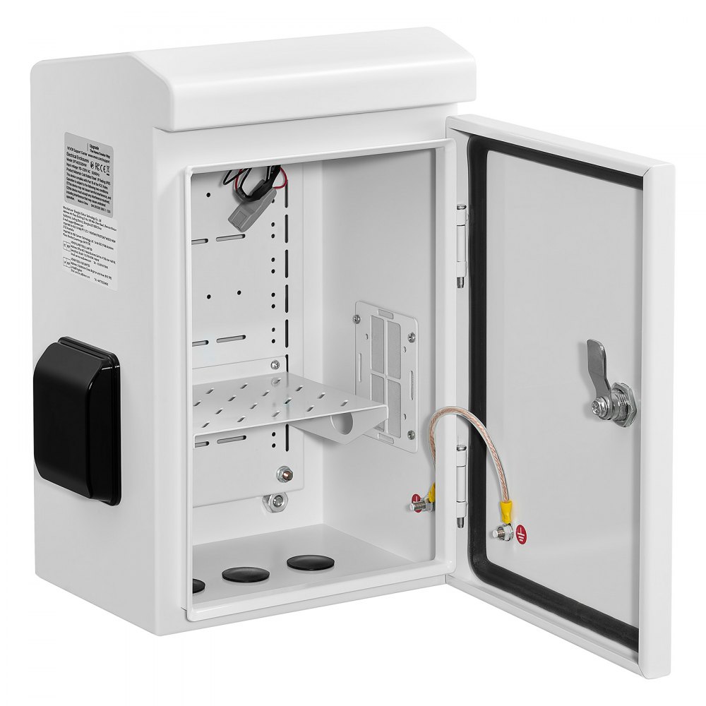 VEVOR Caja de Distribución Eléctrica de Acero Laminado en Frío, Armario de Distribución Impermeable con Termostato y Ventilador, Placa de Montaje, Carcasa Abatible, Montaje en Pared, 25 x 20 x 40 mm