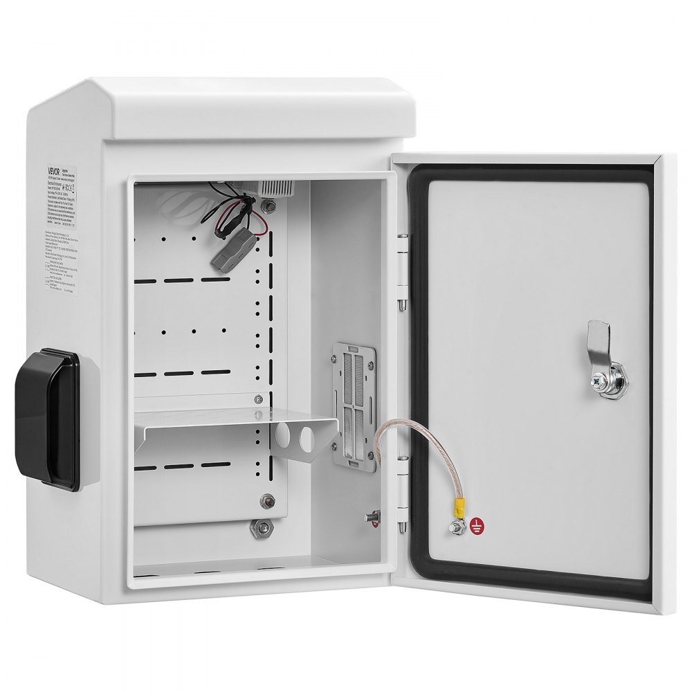VEVOR Caja de Distribución Eléctrica de Acero Laminado en Frío, Armario de Distribución Impermeable con Termostato y Ventilador, Placa de Montaje, Carcasa Abatible, Montaje en Pared, 25 x 20 x 40 mm