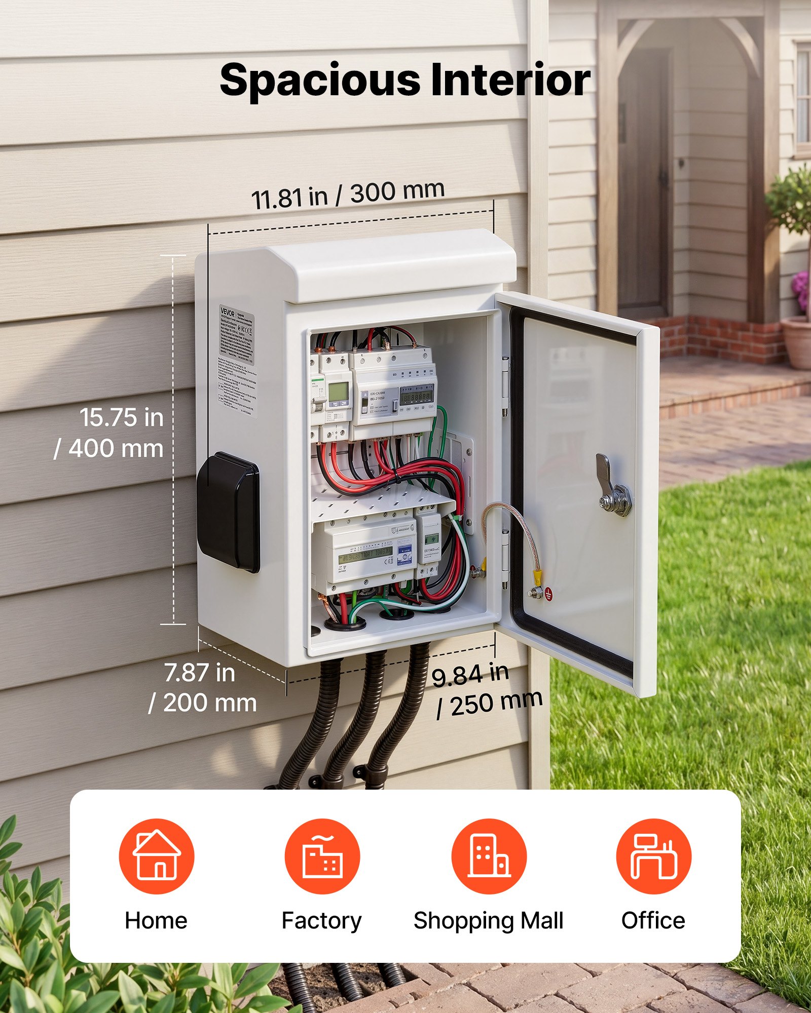 VEVOR Caja de Distribución Eléctrica de Acero Laminado en Frío, Armario de Distribución Impermeable con Termostato y Ventilador, Placa de Montaje, Carcasa Abatible, Montaje en Pared, 25 x 20 x 40 mm