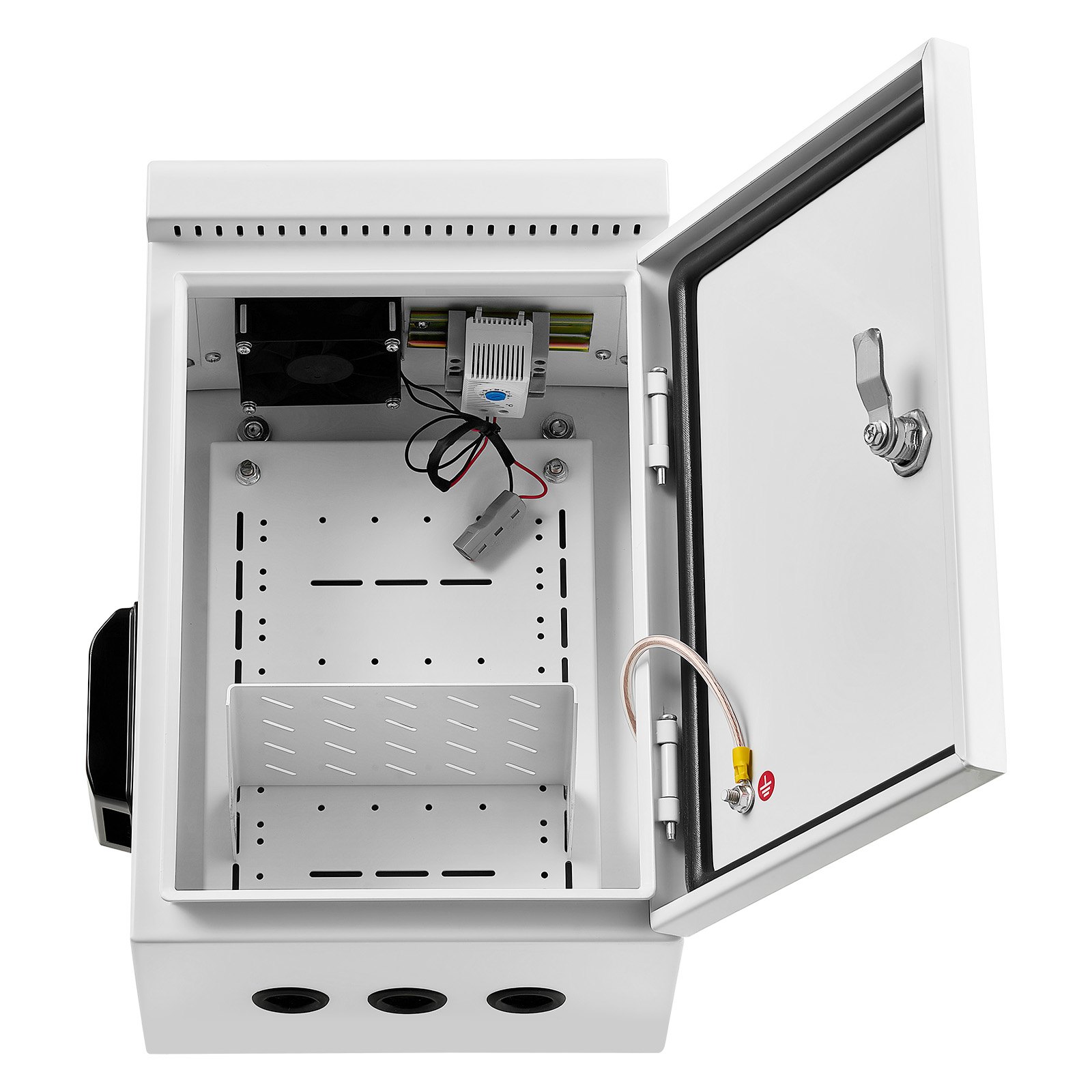 VEVOR Caja de Distribución Eléctrica de Acero Laminado en Frío, Armario de Distribución Impermeable con Termostato y Ventilador, Placa de Montaje, Carcasa Abatible, Montaje en Pared, 25 x 20 x 40 mm