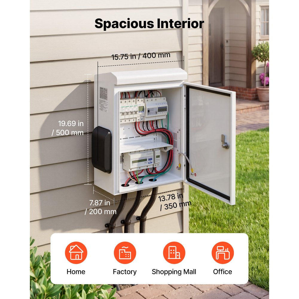VEVOR Caja de Distribución Eléctrica de Acero Laminado en Frío, Armario de Distribución Impermeable con Termostato y Ventilador, Placa de Montaje, Carcasa Abatible, Montaje en Pared, 40 x 20 x 50 cm