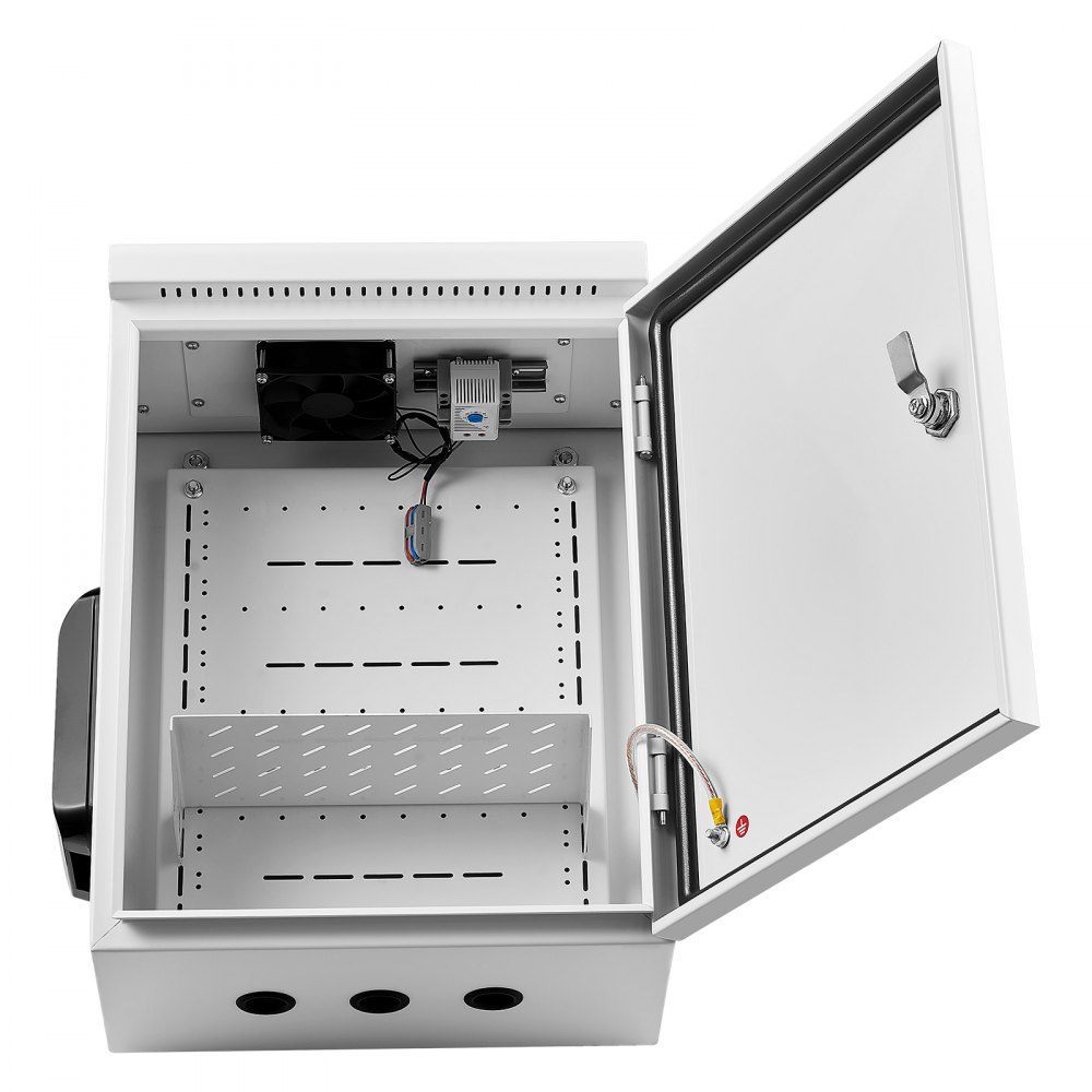 VEVOR Caja de Distribución Eléctrica de Acero Laminado en Frío, Armario de Distribución Impermeable con Termostato y Ventilador, Placa de Montaje, Carcasa Abatible, Montaje en Pared, 40 x 20 x 50 cm
