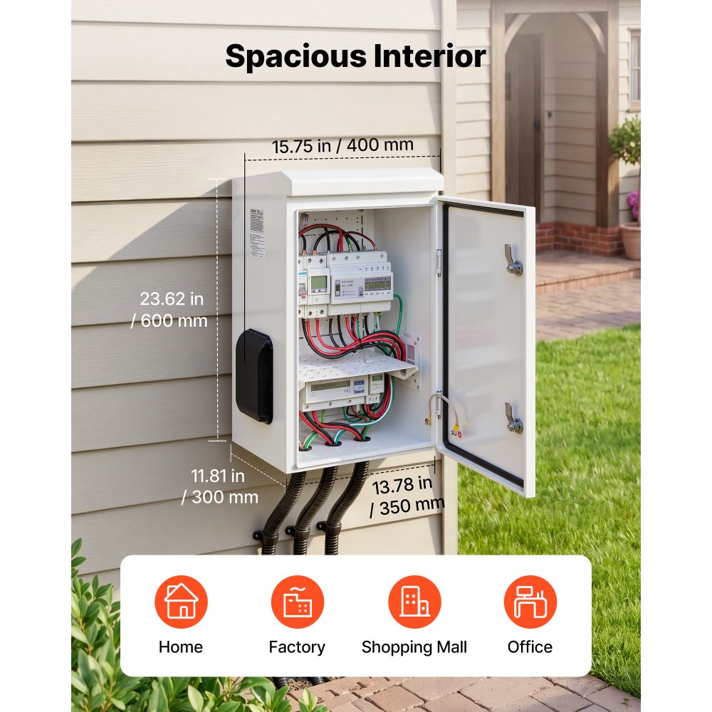 VEVOR Caja de Distribución Eléctrica de Acero Laminado en Frío, Armario de Distribución Impermeable con Termostato y Ventilador, Placa de Montaje, Carcasa Abatible, Montaje en Pared, 40 x 30 x 60 cm
