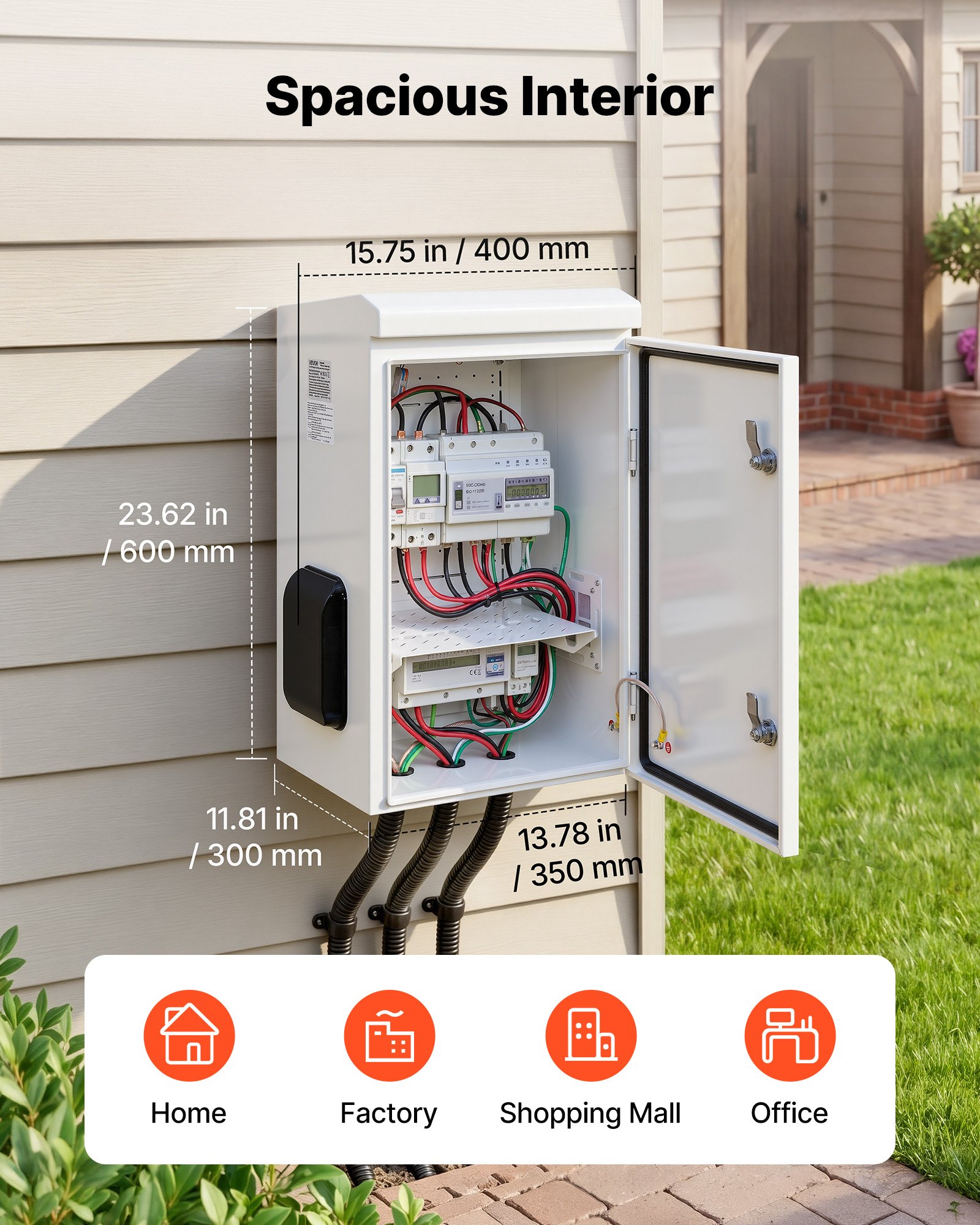 VEVOR Caja de Distribución Eléctrica de Acero Laminado en Frío, Armario de Distribución Impermeable con Termostato y Ventilador, Placa de Montaje, Carcasa Abatible, Montaje en Pared, 40 x 30 x 60 cm