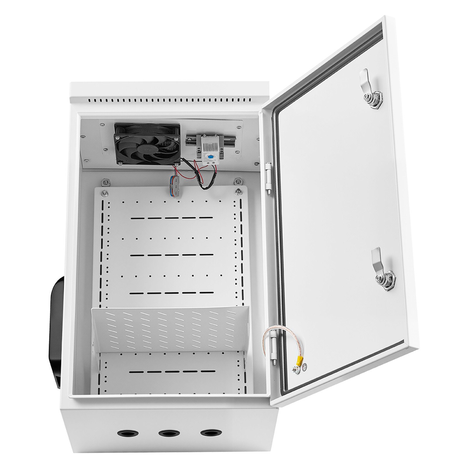 VEVOR Caja de Distribución Eléctrica de Acero Laminado en Frío, Armario de Distribución Impermeable con Termostato y Ventilador, Placa de Montaje, Carcasa Abatible, Montaje en Pared, 40 x 30 x 60 cm