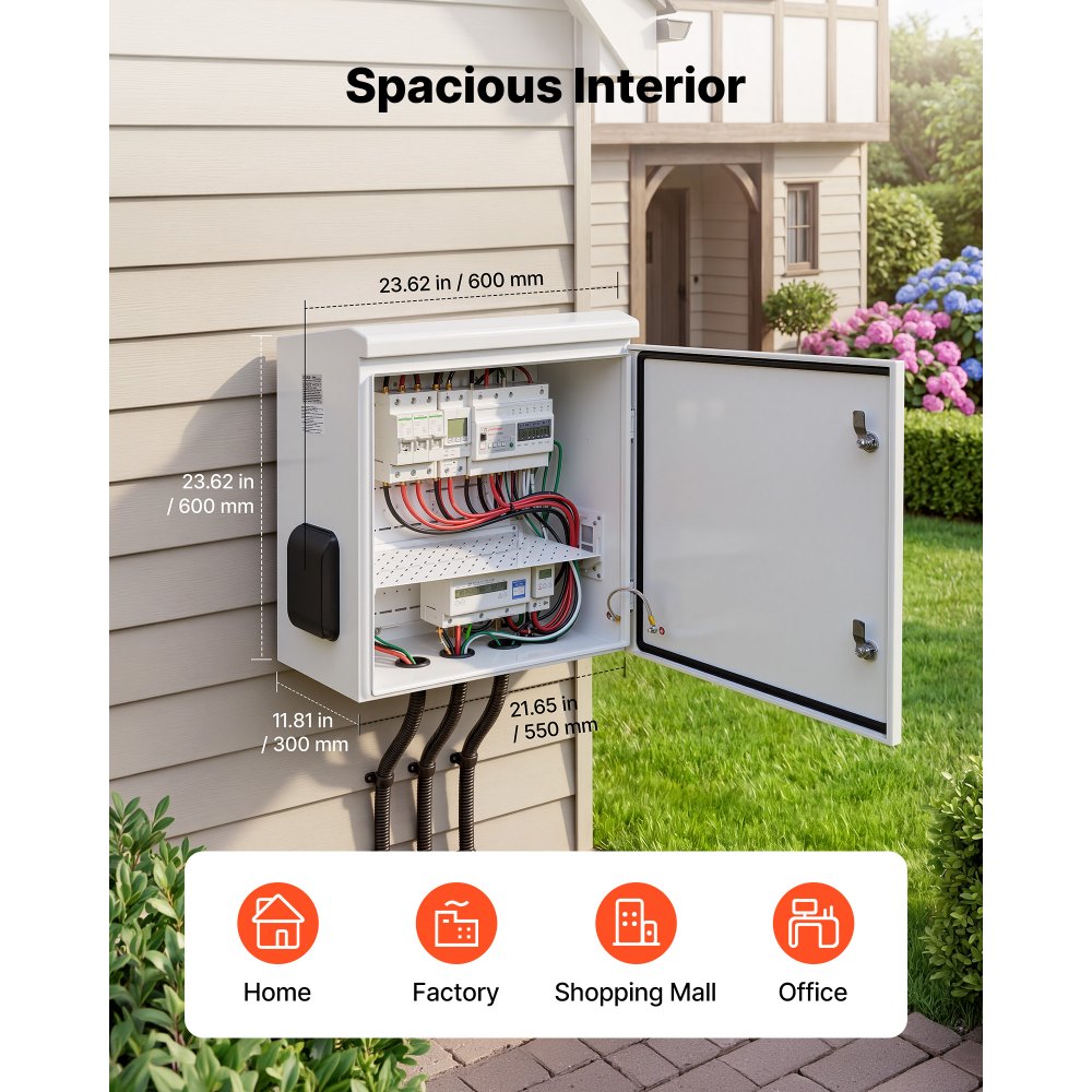 VEVOR Caja de Distribución Eléctrica de Acero Laminado en Frío, Armario de Distribución Impermeable con Termostato y Ventilador, Placa de Montaje, Carcasa Abatible, Montaje en Pared, 60 x 30 x 60 cm