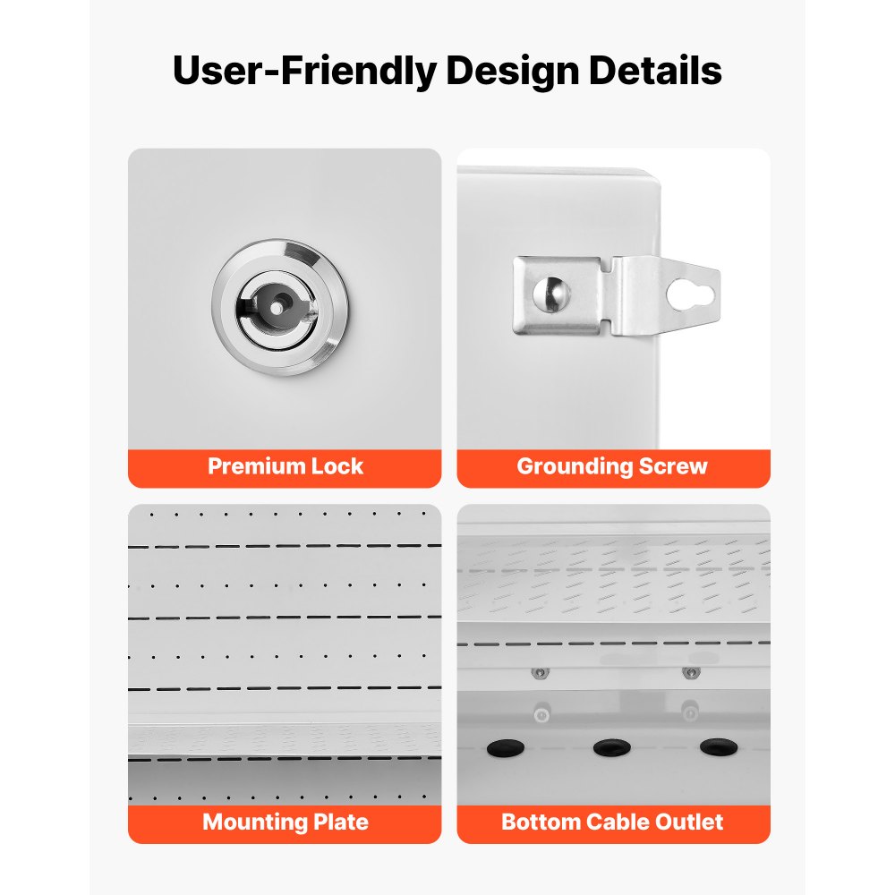 VEVOR Caja de Distribución Eléctrica de Acero Laminado en Frío, Armario de Distribución Impermeable con Termostato y Ventilador, Placa de Montaje, Carcasa Abatible, Montaje en Pared, 60 x 30 x 60 cm