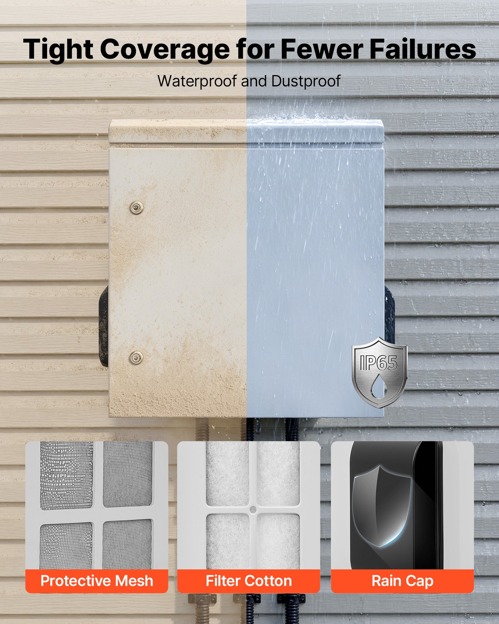 VEVOR Caja de Distribución Eléctrica de Acero Laminado en Frío, Armario de Distribución Impermeable con Termostato y Ventilador, Placa de Montaje, Carcasa Abatible, Montaje en Pared, 60 x 30 x 60 cm